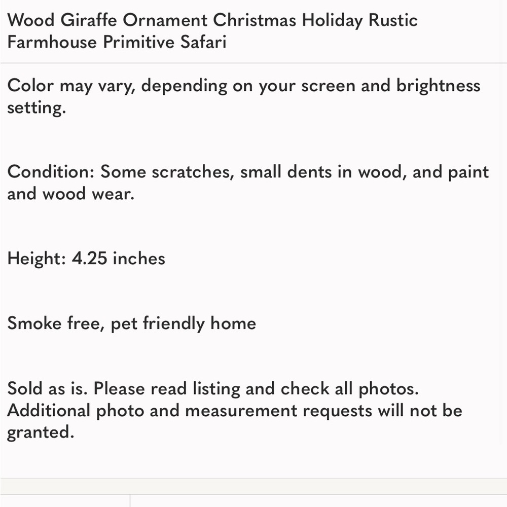 Wood Giraffe Ornament Christmas Holiday Rustic Farmhouse Primitive Safari - Picture 3 of 4